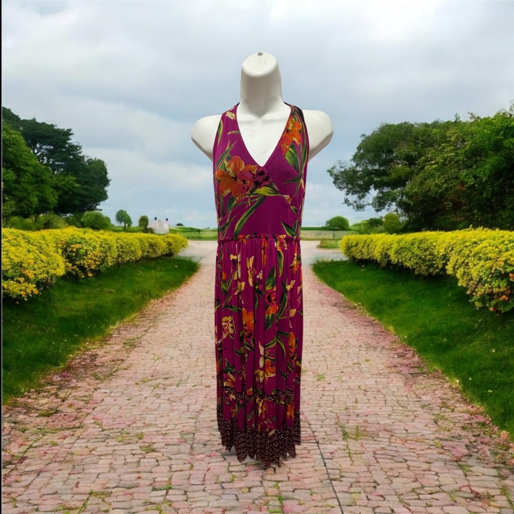 Calvin Klein Pink and Yellow Halter Maxi Sundress size m